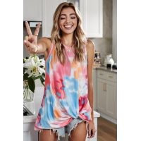 Multicolor Tie Dye Twist Detail Tank Top