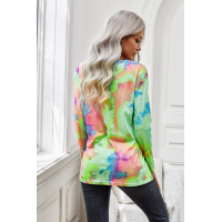 Green Tie-dye V Neck Long Sleeves Top