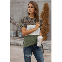 Green Color Block Leopard Tee