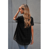 Black Swiss Dot Short Sleeve Flowy Top