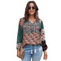 Multicolor Floral Print Peasant Blouse