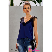 Blue One More Night Lace Cami Tank