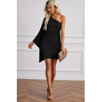 Black Side To Side One Shoulder Statement Mini Dress