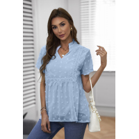 Sky Blue Swiss Dot Short Sleeve Flowy Top