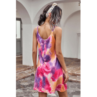 U Neck Gradient Color Printed Sling Sleeveless Swing Mini Dress