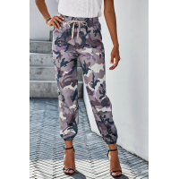 Gray Elastic Waist Neon Camo Joggers