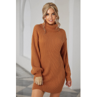 Brown Turtleneck Balloon Sleeve Sweater Dress