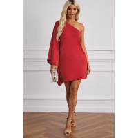 Red Side To Side One Shoulder Statement Mini Dress