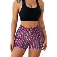 Red Printed High Waist Lift Up Yoga Shorts