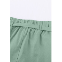 Green Tie Waist Casual Shorts with Pockets