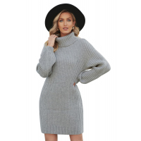 Gray Turtleneck Balloon Sleeve Sweater Dress