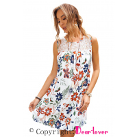 White Lace Splicing Floral Mini Dress