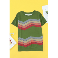 Green Colorful Wavy Stripes Print Short Sleeve Tee