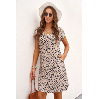 Khaki Cheetah Print Pocketed Mini Dress