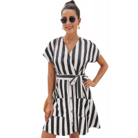 Black Fashion Stripe Short Sleeve Casual Dress