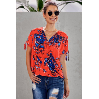 Orange Floral Twist Top