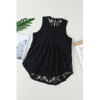 Black Lace Hollow Out Sleeveless T-Shirt