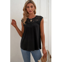 Black Sleeveless Top with Lace Detail