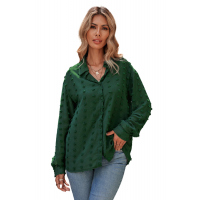 Green Long Sleeve Button Fuzzy Polka Dot Shirt