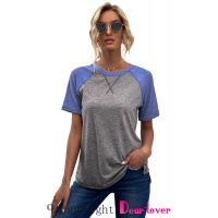 Gray Raglan Sleeve Patchwork Colorblock Tee