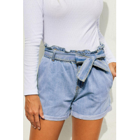 Light Blue Paper Bag Waist Denim Shorts