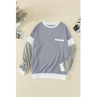 Splicing Sleeve Gray Knit Top