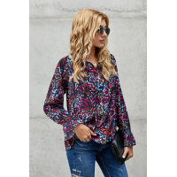 Black Split Neck Printed Blouse