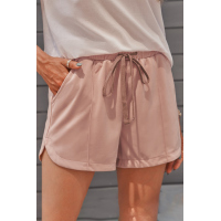 Dusty Pink Drawstring Elastic Waist Casual Shorts with Pockets