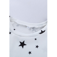 White Round Neck Star Print Long Sleeve Top