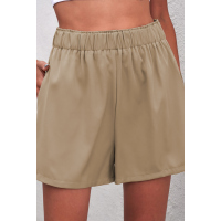 Khaki Cotton Blend Pocketed High Rise Shorts 