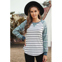 Green Plaid Raglan Sleeve Striped Top