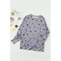 Gray Round Neck Star Print Long Sleeve Top