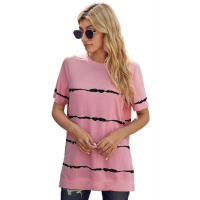 Pink Tie-dye Stripe Casual T-Shirt