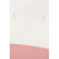 Pink Stylish Colorblock Splicing Stripes Top