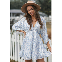 Sky Blue Ruffle Tiered Babydoll Style Mini Dress