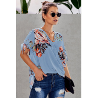 Sky Blue Floral Twist Top