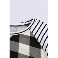 Black Buffalo Plaid Stripe Splicing Long Sleeve Top