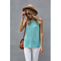 Sky Blue Keyhole Knit Tank Top