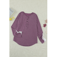 Lace Splicing Button V-Neck Long Sleeve Blouse