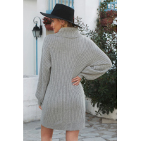 Gray Turtleneck Balloon Sleeve Sweater Dress