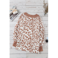 Long Sleeve Leopard Print V Neck Top