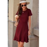 Red Tassel Ruffle Short Sleeve Mini Dress