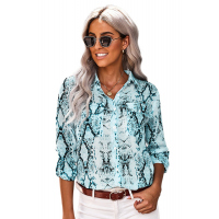 Blue Wild Snake Print Shirt with Pockets