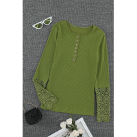 Green Crochet Lace Hem Sleeve Button Top