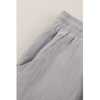 Gray Drawstring Elastic Waist Pockets Long Straight Legs Pants