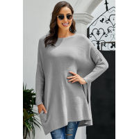 Gray Oversized Batwing Sleeve Sweater Dress