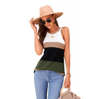 Green Color Block Knitted Tank Top