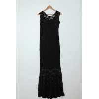 Black Bardot Lace Fishtail Maxi Dress