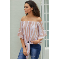 Off The Shoulder Vertical Stripes Blouse in Pink