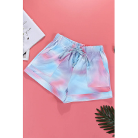 Multicolor Print Drawstring Casual Elastic Waist Pocketed Shorts